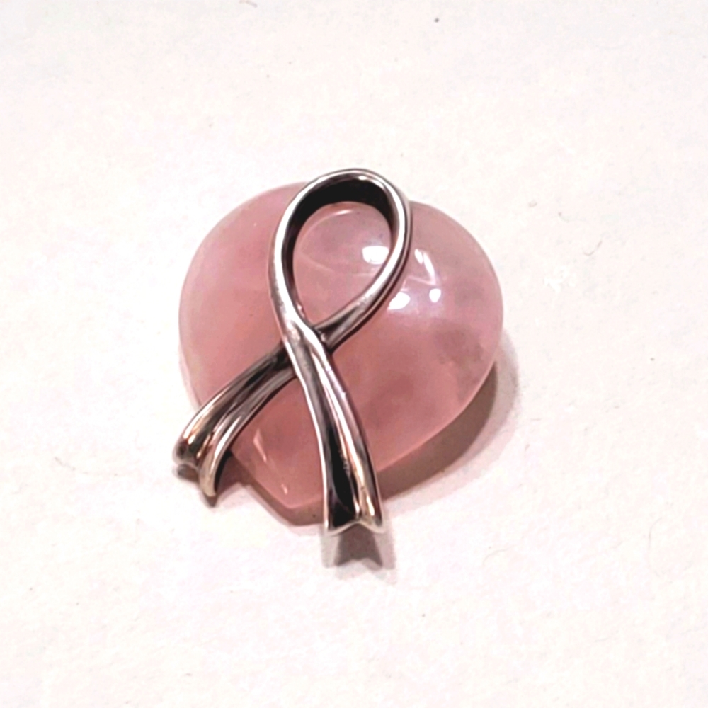 Vintage Sterling Silver Rose Quartz Breast Cancer Pin